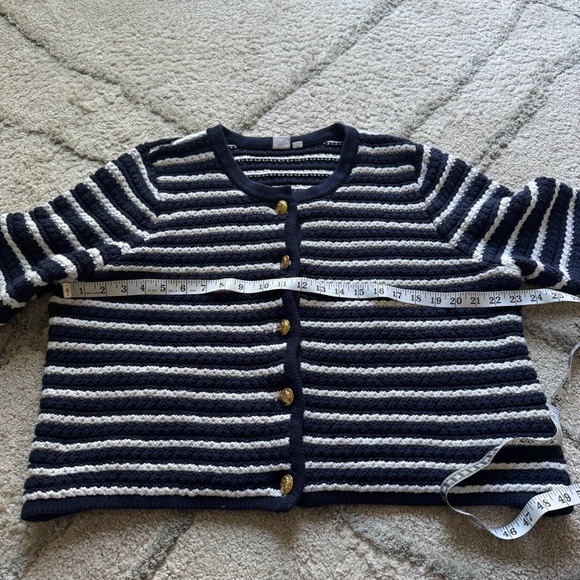 Gap sweater jacket navy blue white striped gold buttons cotton knit preppy XXL - Picture 9 of 10